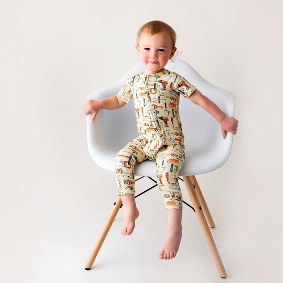 Little Bum Bums & Roses Nailed It Convertible Bamboo Pjs Tools One Piece 6-9M - Picture 2 of 6